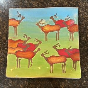 Colorful Signed Studio Art Pottery Deer Ceramic Plate